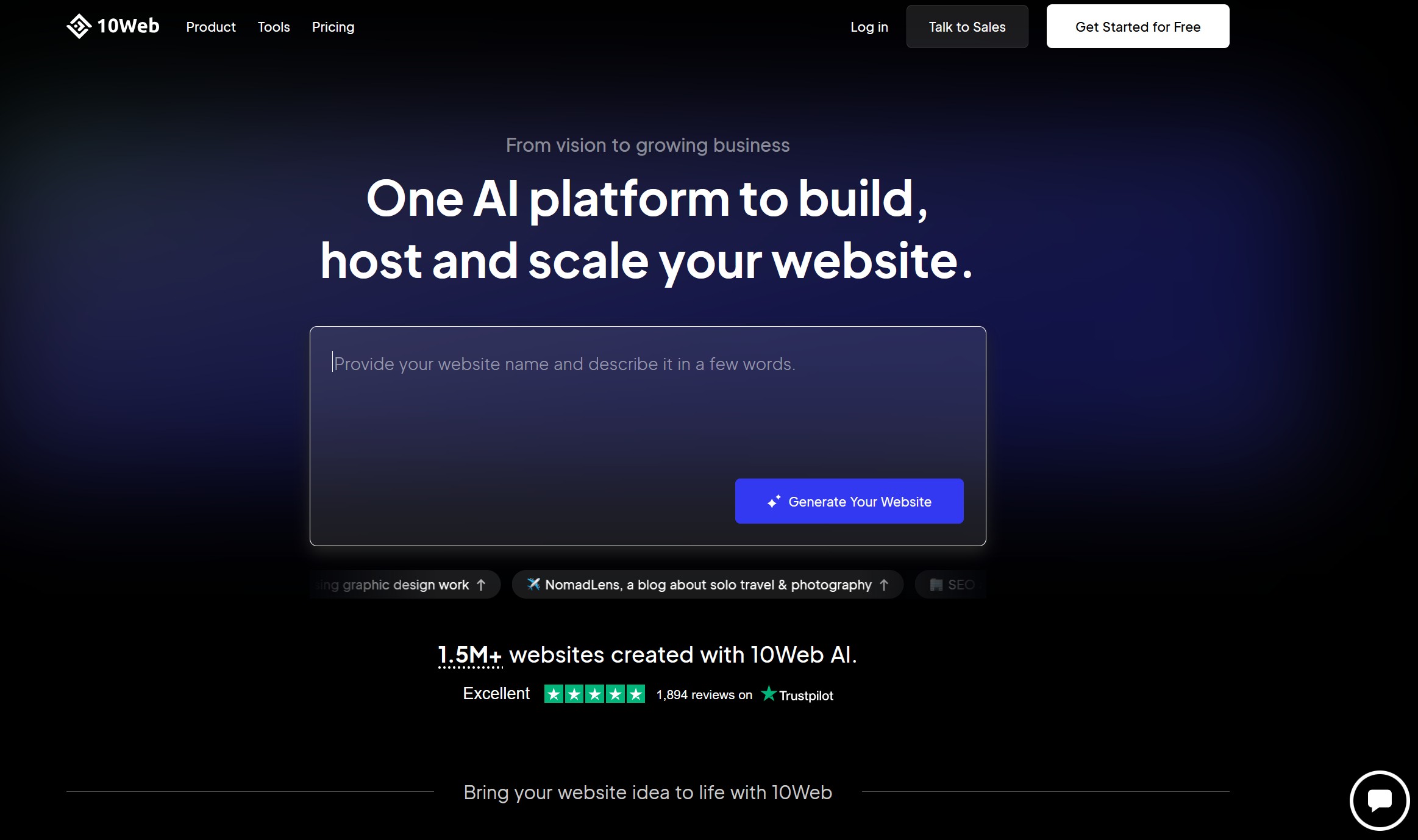 10Web screenshot - Build Your Website with AI