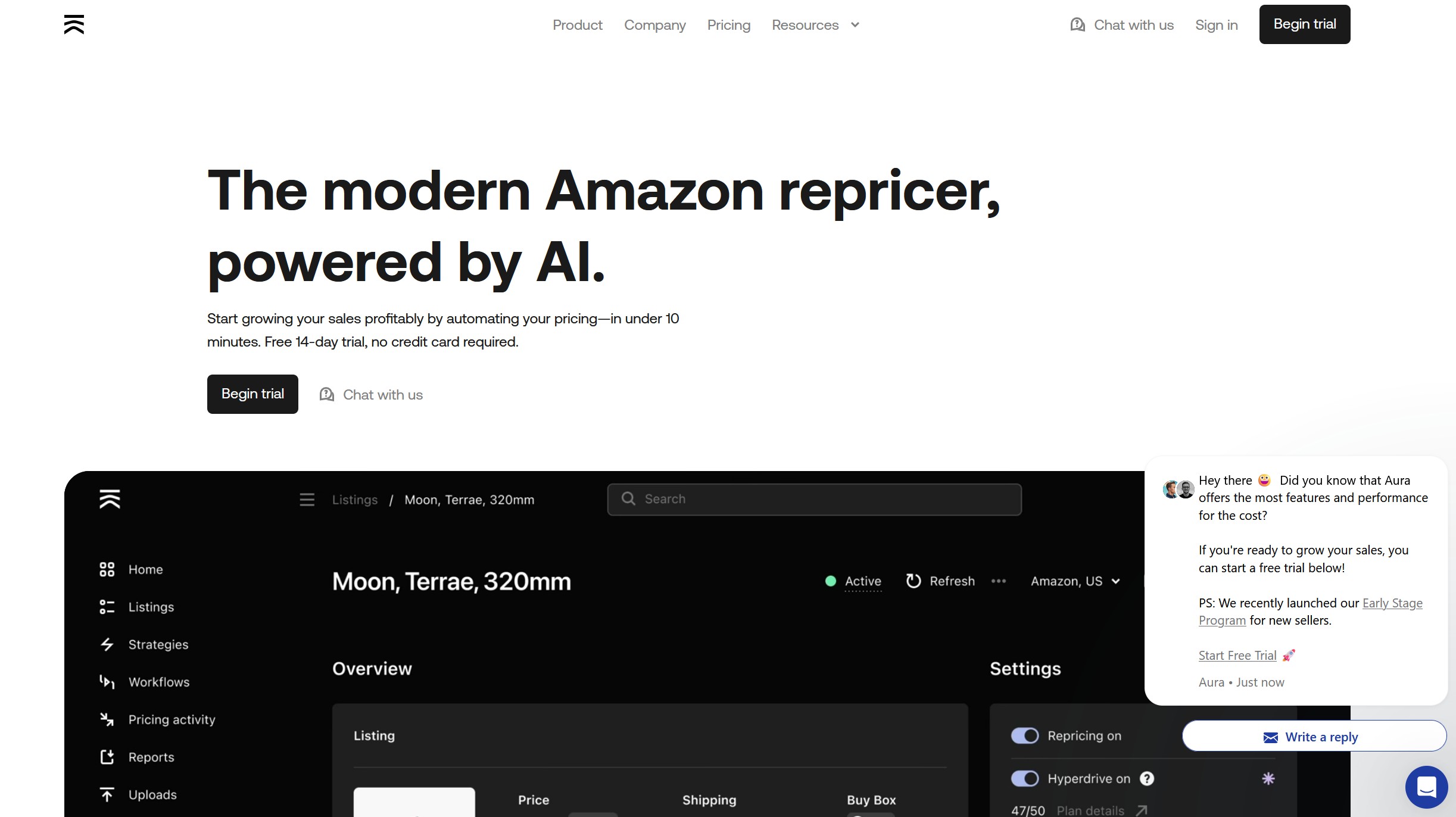 Aura screenshot - Amazon Repricer Powered by AI