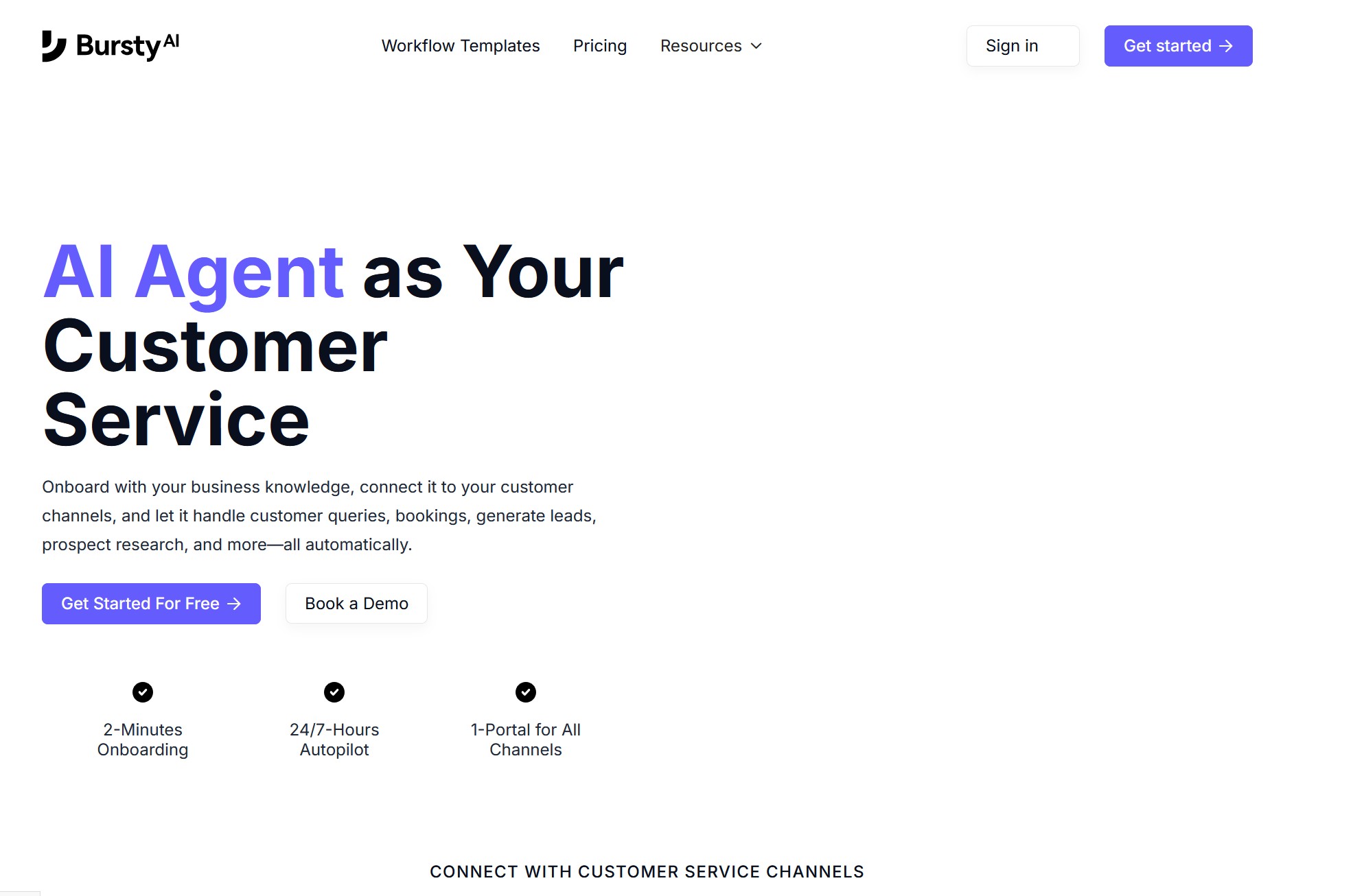 BurstyAI screenshot - No-code AI automation platform for SEO content, outreach, and customer service workflows
