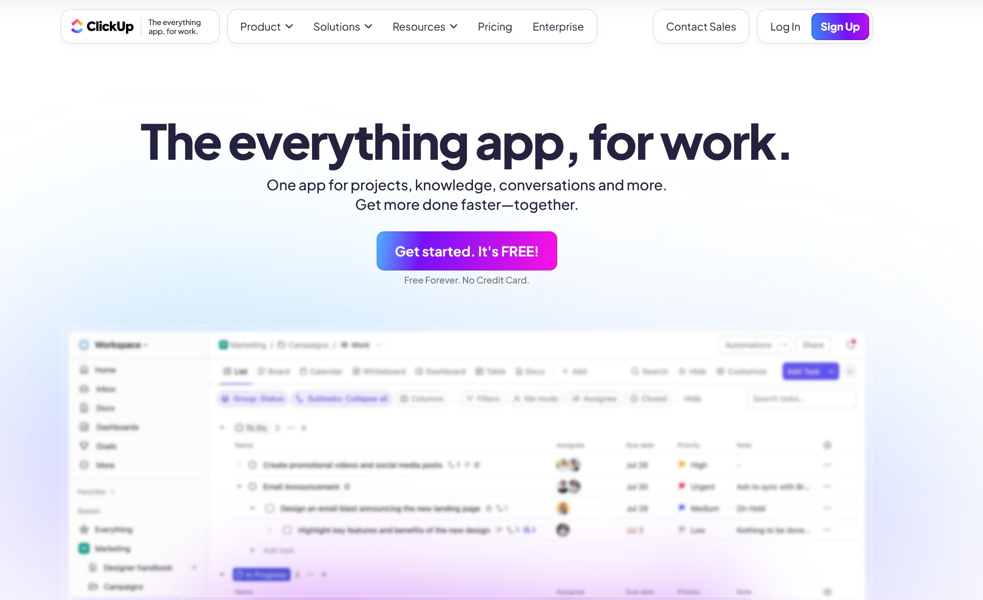 ClickUp screenshot - Collaboration and Productivity Product