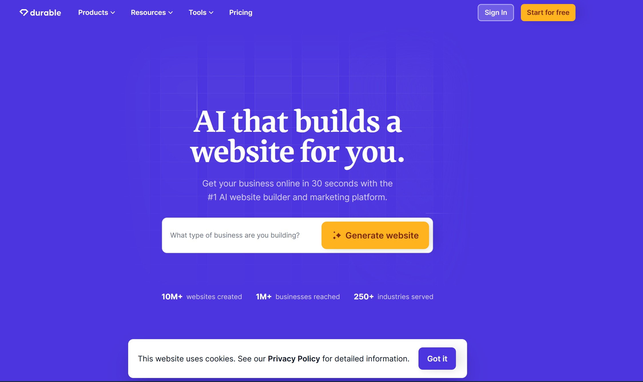 Durable screenshot - AI Website Builder