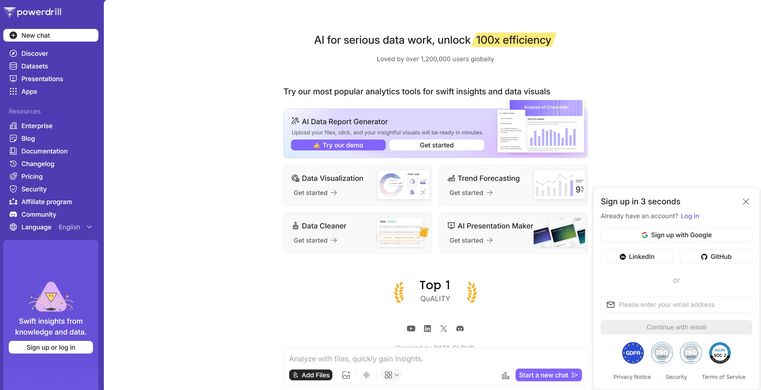 Powerdrill AI screenshot - AI-powered data analysis platform for natural language querying and visualization
