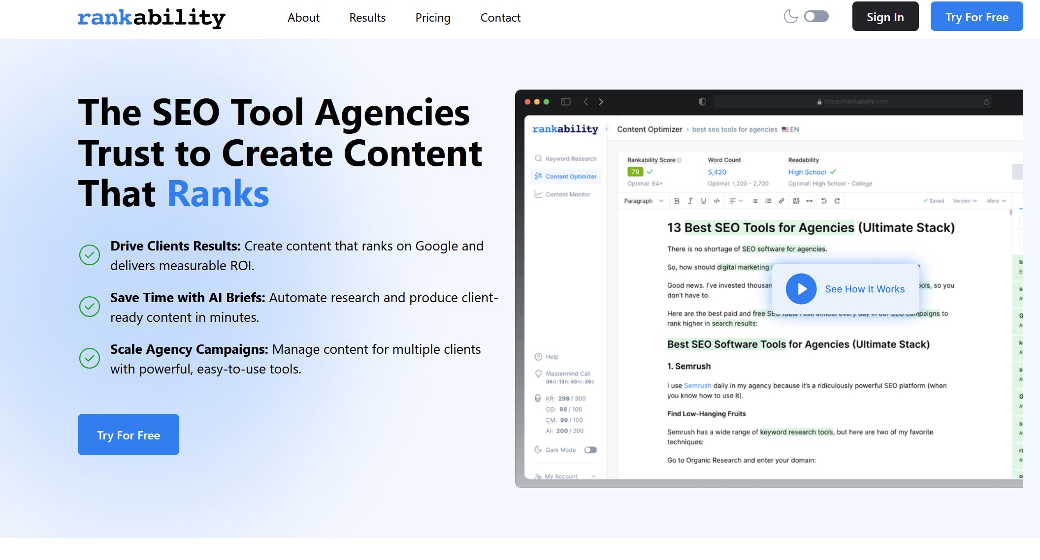 Rankability screenshot - Create SEO Content That Ranks