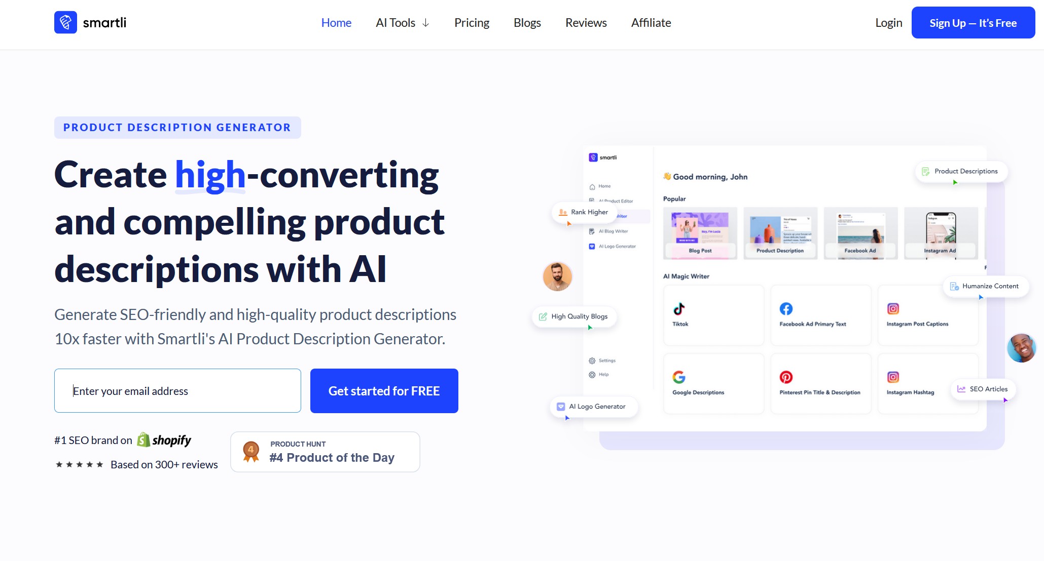 Smartli screenshot - Create Product Descriptions with AI