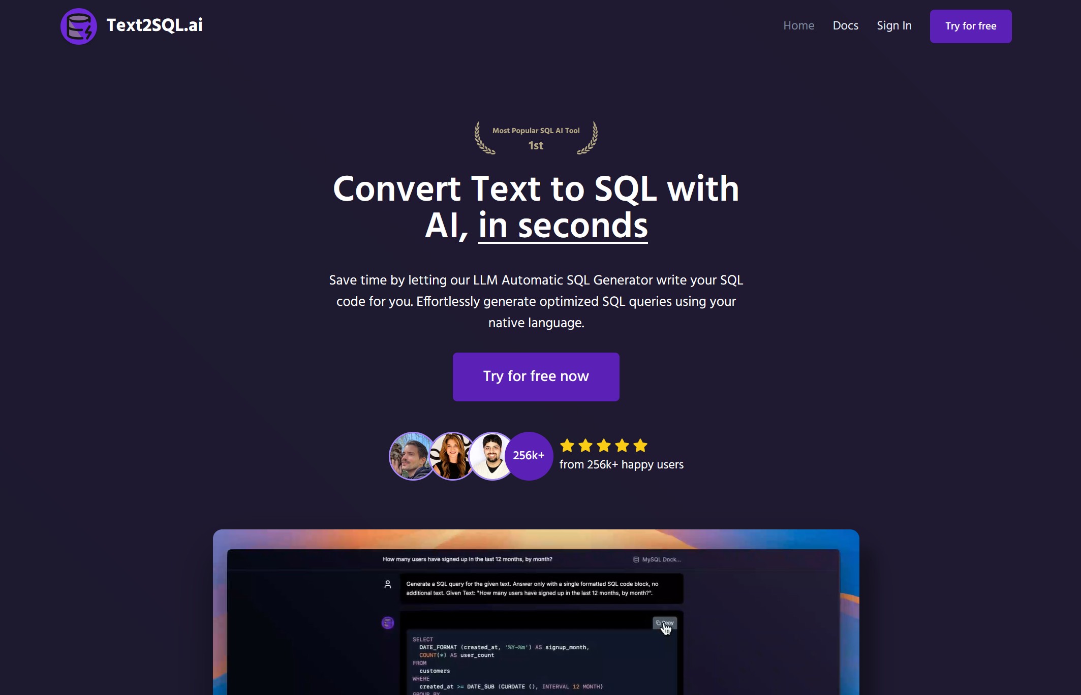 TEXT2SQL.AI screenshot - Generate SQL with AI