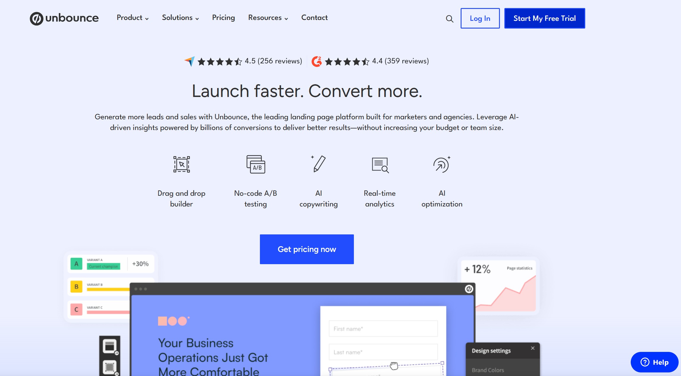 Unbounce screenshot - AI Landing Page Builder