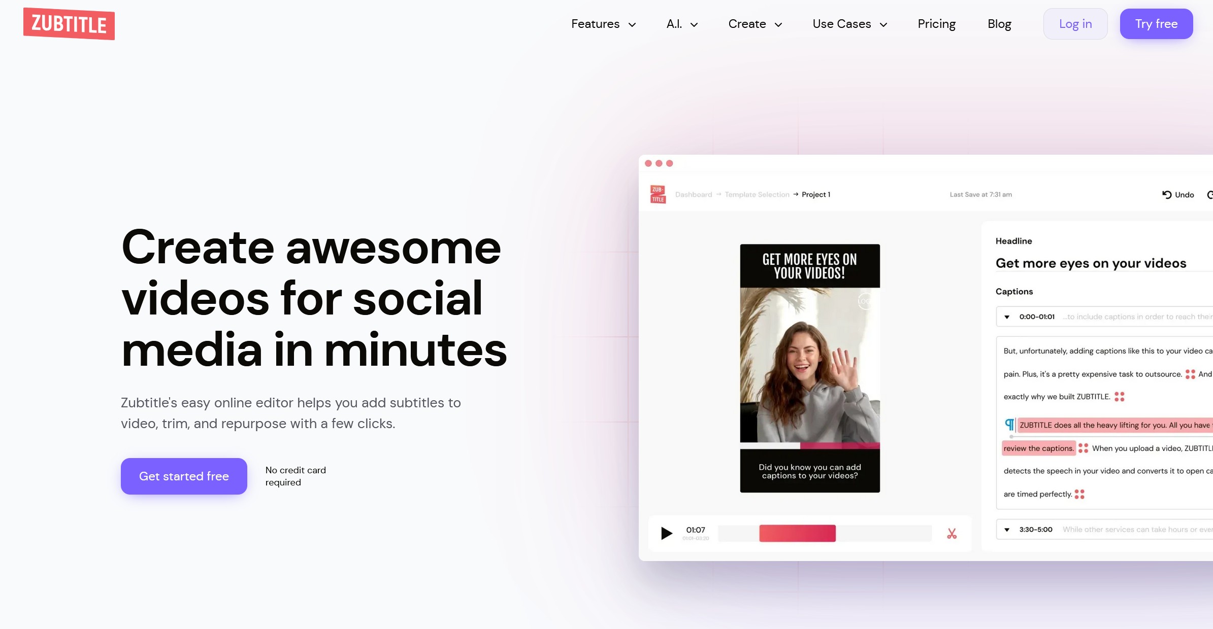 Zubtitle screenshot - Online video editor that auto-adds captions, resizes, and brands videos for social media